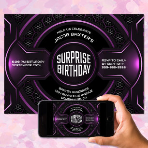 Invitation Noir rose N'importe quel âge Surprise fête d'anniv