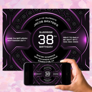 Invitation Noir rose N'importe quel âge Surprise fête d'anniv