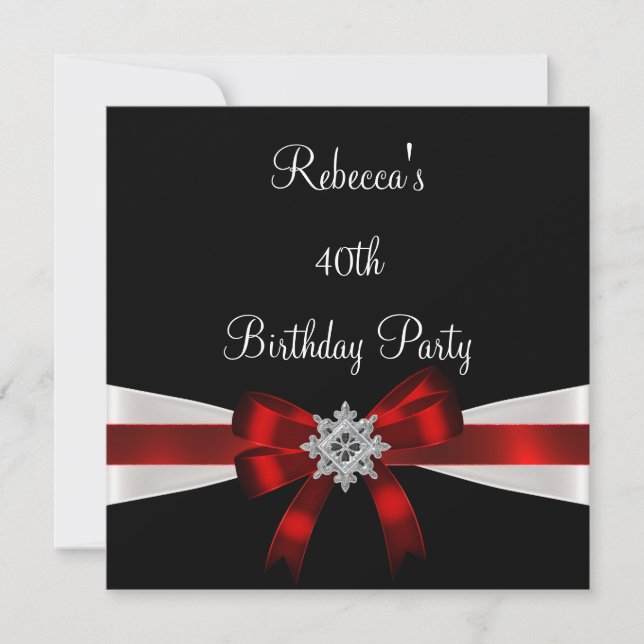 Invitation Noir Rouge Blanc Bijoux Bow 40e Anniversaire éléga (Devant)