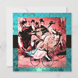 INVITATION NOIR ROUGE BLEU BICYCLETTE MARIAGE DAMAS MONOGRAMM