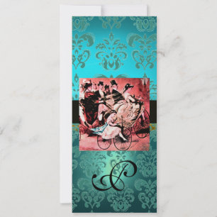 INVITATION NOIR ROUGE BLEU BICYCLETTE MARIAGE DAMAS MONOGRAMM