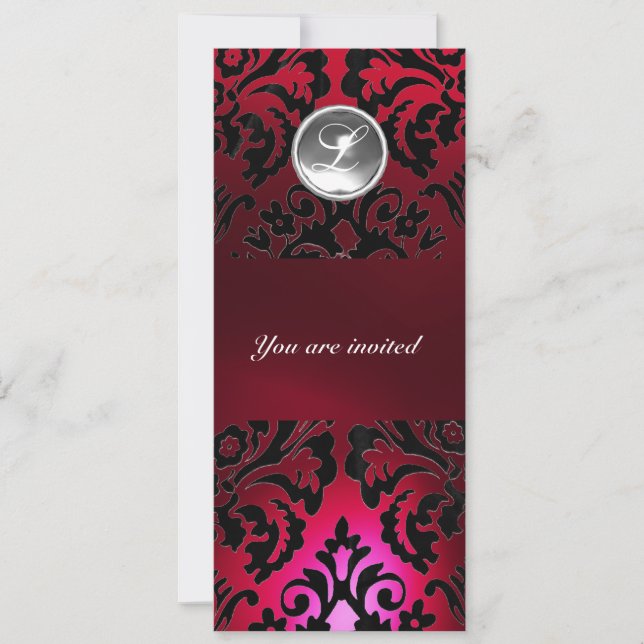 Invitation NOIR & ROUGE DAMASK GEMME PIERRE MONOGRAMME bordea (Devant)
