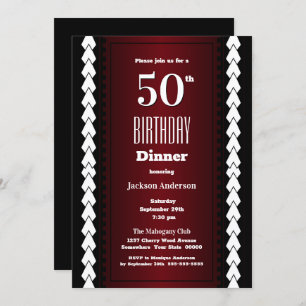 Invitation Noir rouge et blanc 50e anniversaire Dîner