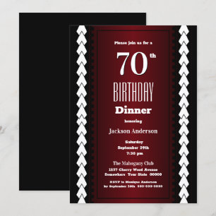 Invitation Noir rouge et blanc 70e anniversaire Dîner