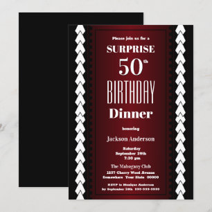 Invitation Noir rouge et blanc Surprise 50e anniversaire Dîne