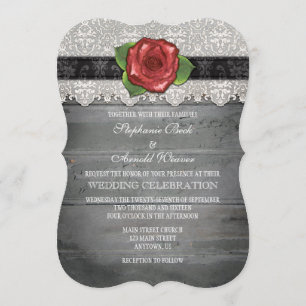 Invitation Noir Rouge Gris Rustique Bois Rose Mariage Inviter