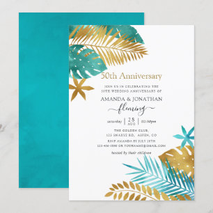 Invitation Noir sarcelle et or Tropical 50e anniversaire de m