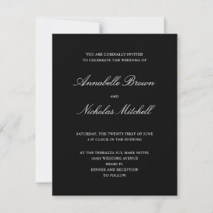Invitation NOIR   Simple Elegant Minimal Mariage NUMÉRIQUE