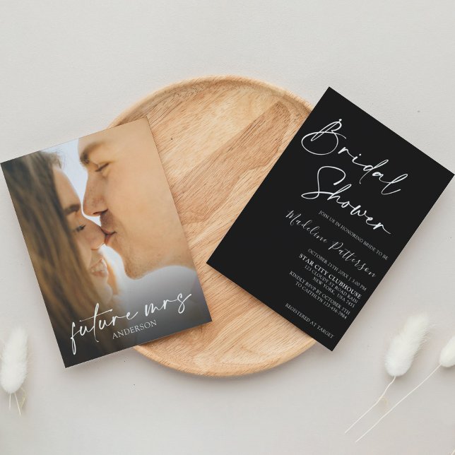 Invitation Noir simple moderne avec Fête des mariées photo (Créateur téléchargé)