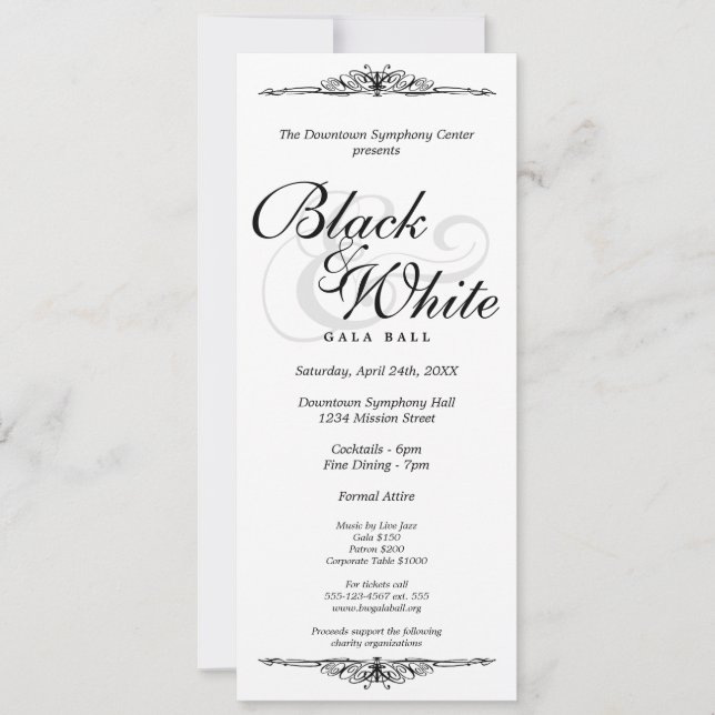 Invitation Noir sur long d'entreprise de gala de danse (Devant)