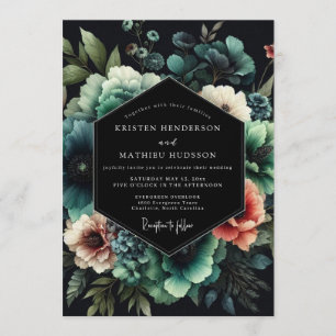 Invitation Noir Teal Bloom Mariage