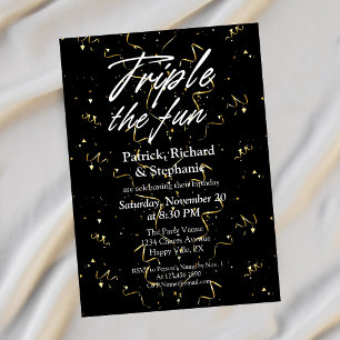 Invitation Noir Triple la Fête Amis Anniversaire Commun