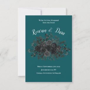 Invitation Noir Turquoise Rose gothique Elégant Mariage