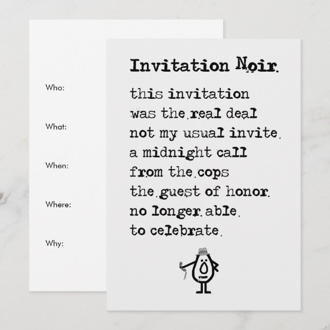 Invitation Noir - un drôle de poème d'invitation (Devant / Derrière)