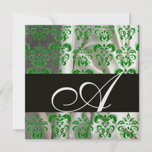 INVITATION NOIR VERT GLACE BLANC SOIE DAMASSÉE MONOGRAMME