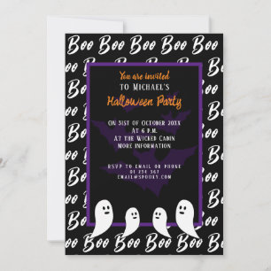 Invitation Noir violet blanc bot Halloween fantôme