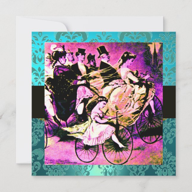INVITATION NOIR VIOLET BLEU BICYCLETTE MARIAGE DAMAS MONOGRAM (Devant)