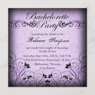 Invitation noir & violet Floral Chic Bachelorette