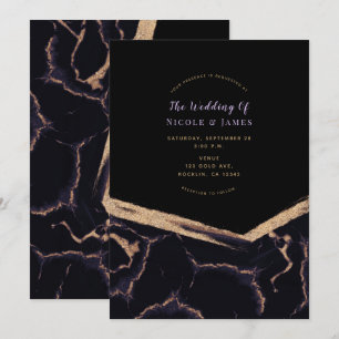 Invitation Noir violet & Marbre Or Chic Mariage moderne