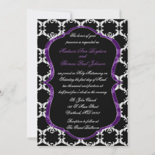 Invitation noire, blanche, et pourpre de mariage