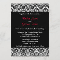 Invitation noire/blanche/rouge de mariage damassé