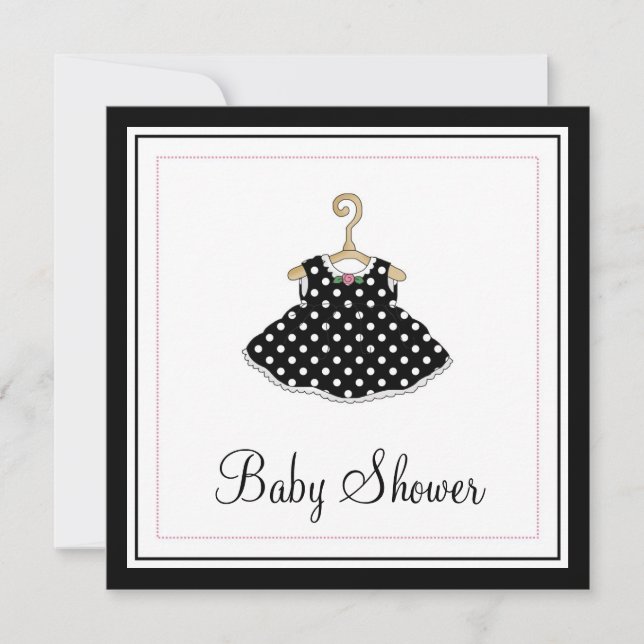 Invitation noire de baby shower de la robe de (Devant)