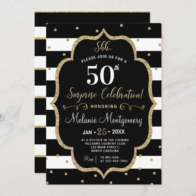 Invitation noire de fête d'anniversaire de (Devant / Derrière)