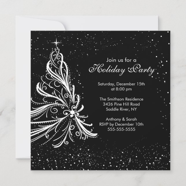 Invitation noire de fête de vacances de Noël blanc (Devant)