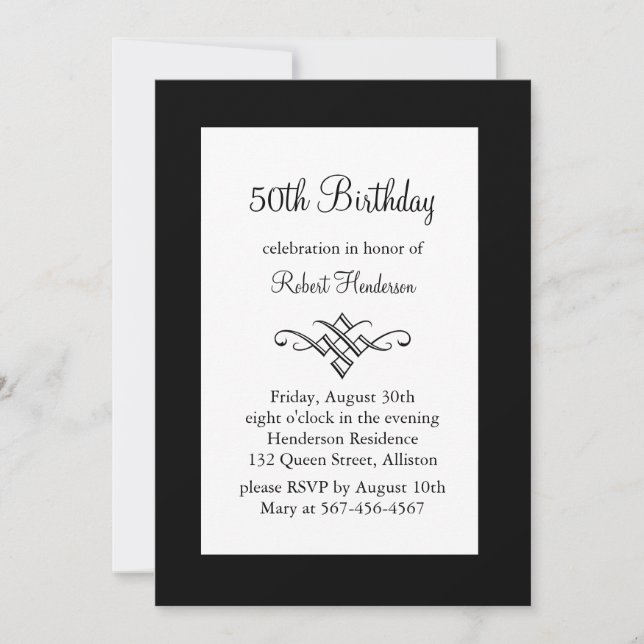 Invitation noire et blanche d'anniversaire (Devant)