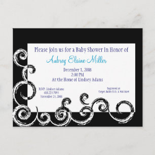 Invitation noire et blanche de baby shower de