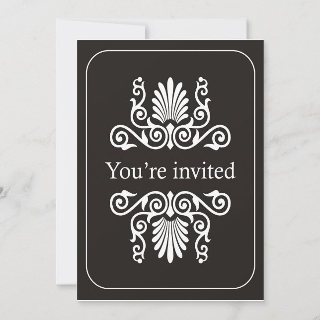 Invitation noire et blanche de fête d'anniversaire (Devant)
