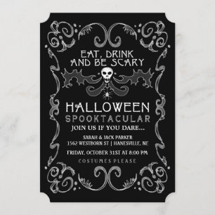 Invitation noire et blanche de Halloween de partie