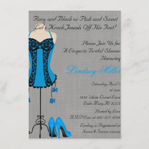 Invitation noire et bleue de Fête de la mariée de