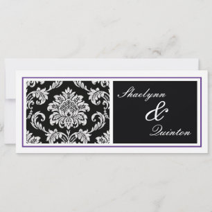Invitation noire et pourpre de mariage damassé
