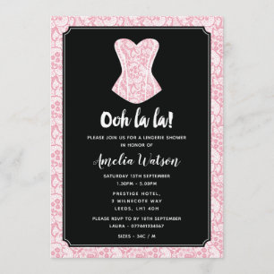 Invitation noire et rose de douche de lingerie de