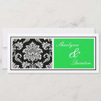 Invitation noire et verte de mariage damassé