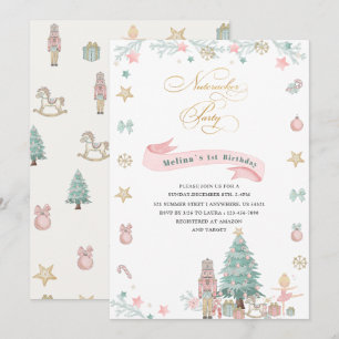 Invitation Noisette de Noël Ballet Aquarelle rose bébé s