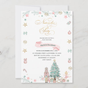 Invitation Noisette de Noël Ballet Aquarelle rose bébé s