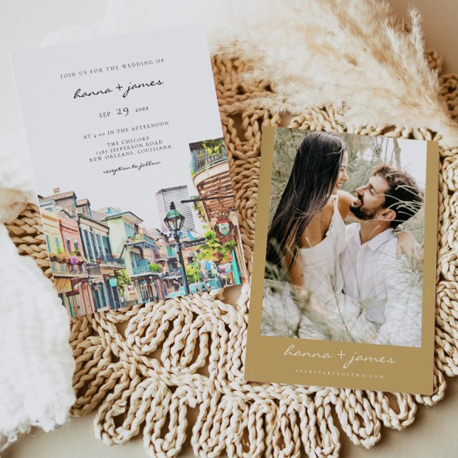 Invitation NOLA Aquarelle Nouvelle-Orléans Mardi Gras Mariage (Créateur téléchargé)