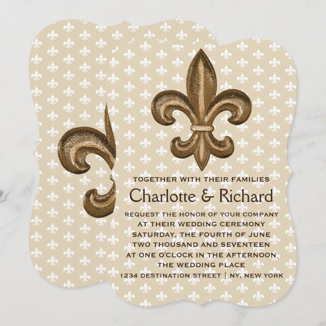 Invitation Nola Gold & White French Fleur De Lis Mariage (Devant / Derrière)