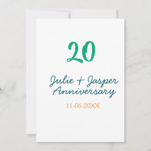 Invitation nom date anniversaire 20 ans bleu vert orange
