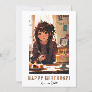 Invitation *NOM DE LA PHOTO Fille ANIME Gâteau d'anniversaire