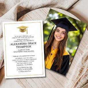Invitation Nom des parents Photo White Gold Graduation