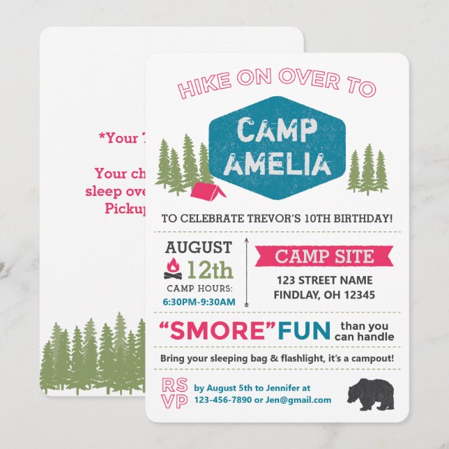 Invitation Nom du camp personnalisé unique Anniversaire Fête  (Devant / Derrière)