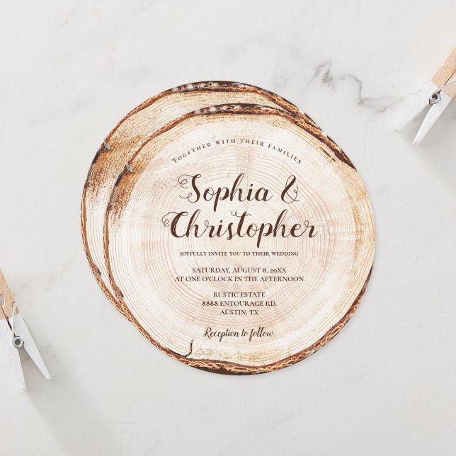 Invitation Nom du script de grains coupés en bois Mariage rus (Devant/Arrière en situation)