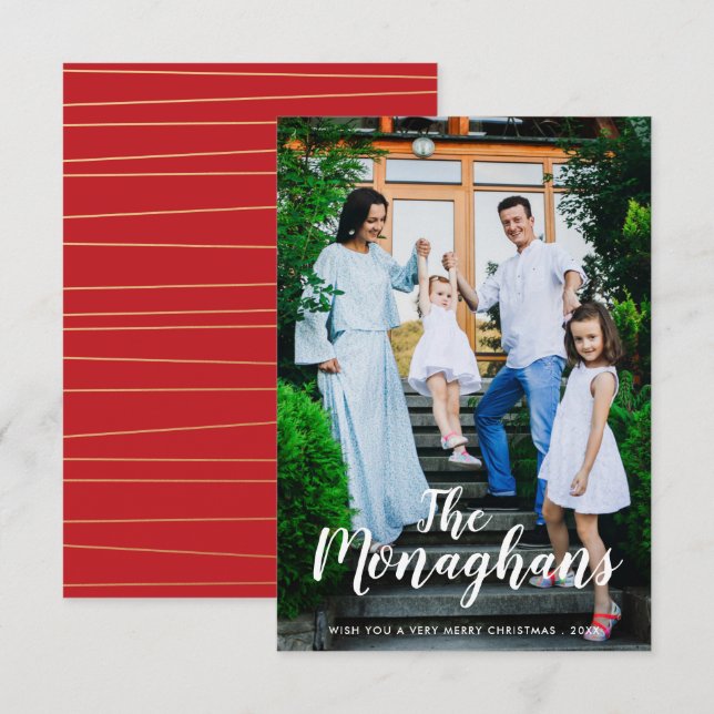 Invitation Nom élégant Modern Christmas Photo Vertical (Devant / Derrière)