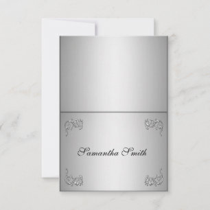 Invitation Nom élégant place cartes_argent floral tourbillon