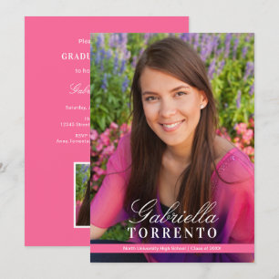 Invitation Nom en écriture rose Photo Fête de remise de diplô