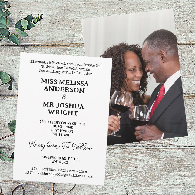 Invitation Nom Et Photo Mr & Mrs Elegant Script Mariage (Front And Back)