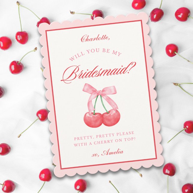 Invitation Nom personnalisé Bow Cherry Bridesmaid Proposition (Créateur téléchargé)